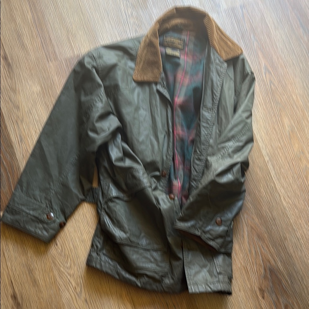 Eddie Bauer Dark Green Field Jacket with Brown Collar